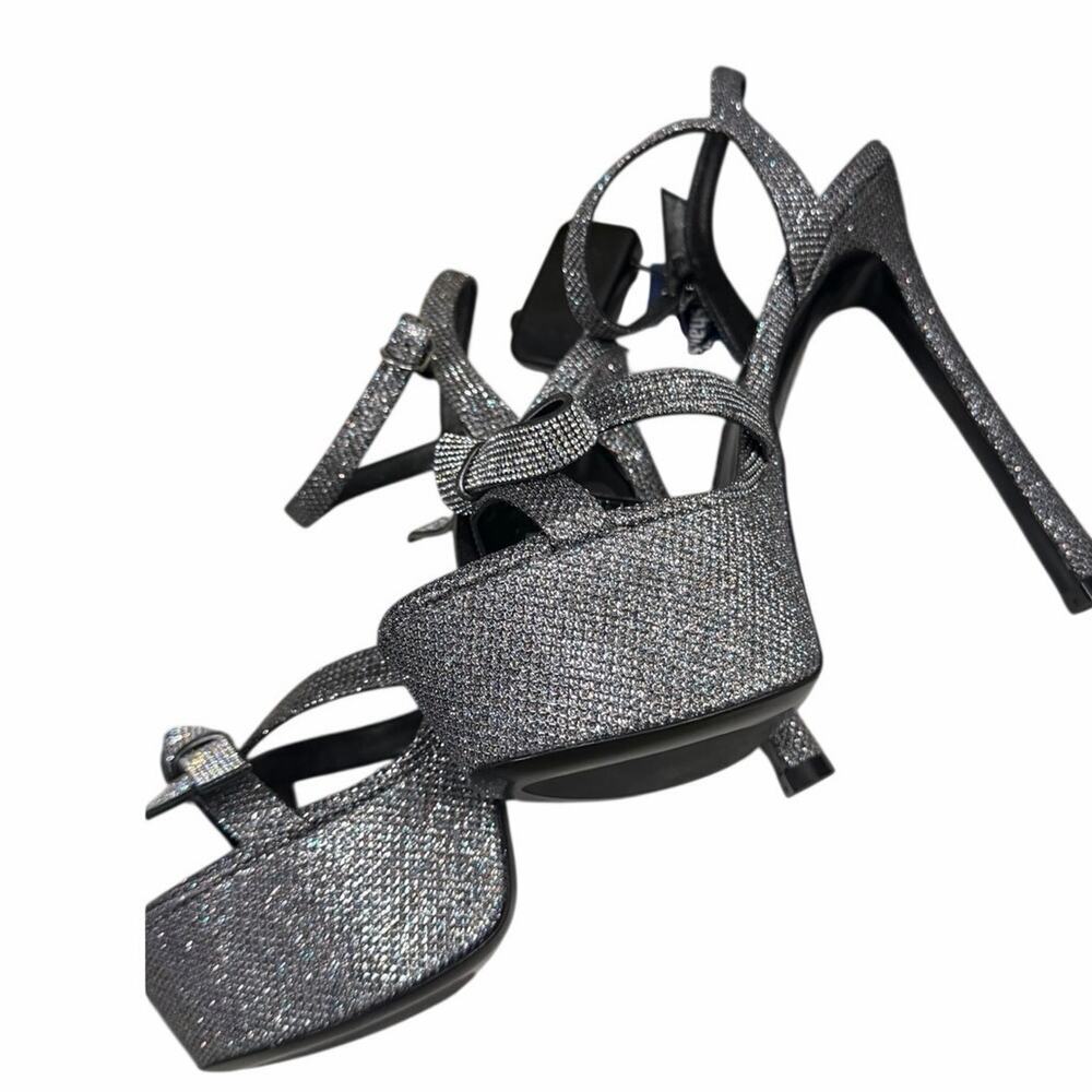 Stuart Weitzman Bow Platform Rhinestone Heels NIB Gunmetal 8.5 - Picture 3 of 3